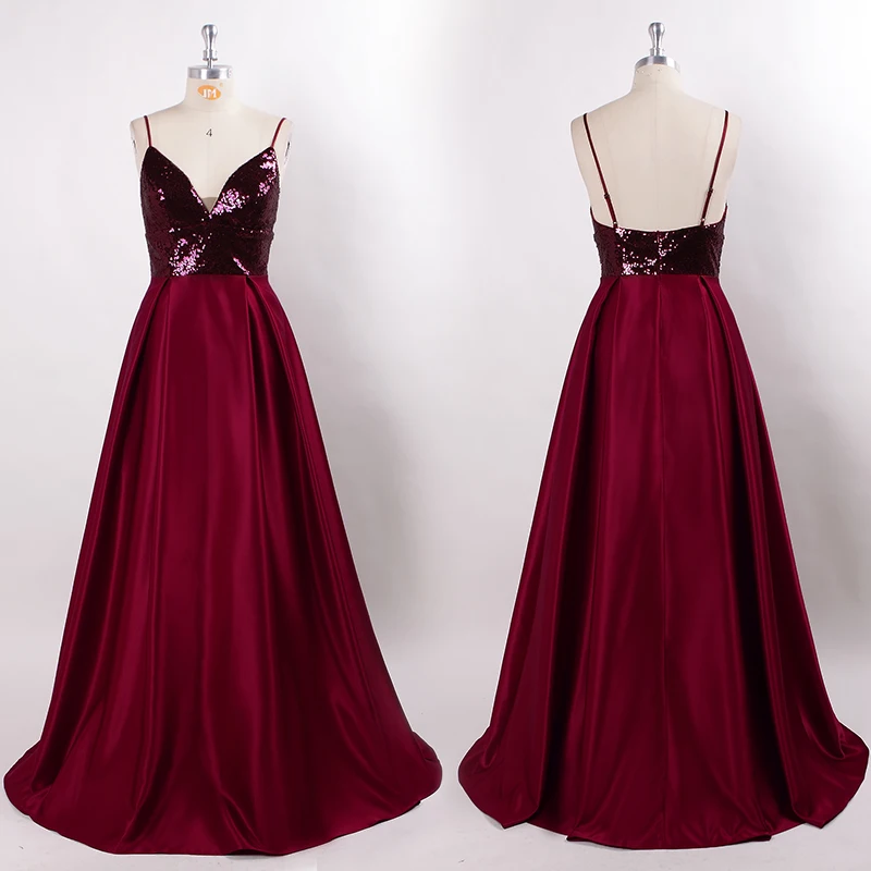 Элегантные вечерние платья queen Abby, длинные трапециевидные платья с v-образным вырезом и блестками на тонких бретелях, красные вечерние платья без рукавов