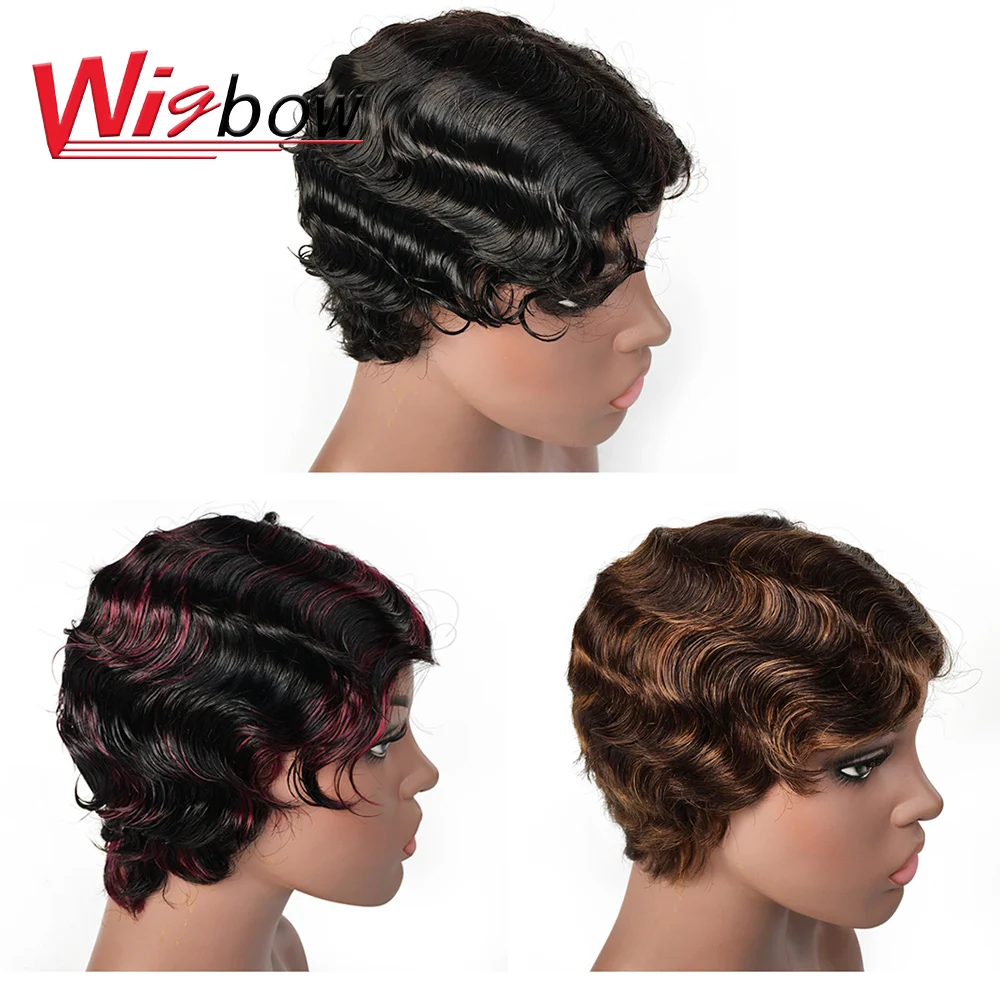 Wigs Short Human-Hair Ocean-Wave Brazilian Women Wigbow for Ombre P1b-30/P1b/99j 150-Density