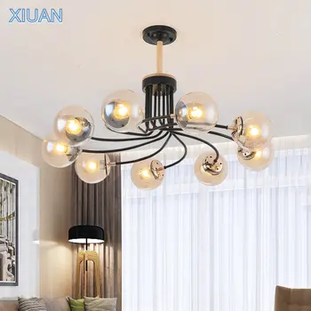 

Nordic Blue Amber Glass Globe Chandelier for Living Room Dining Room Kitchen Fixtures 9 Lights E27 LED Ceiling Hanging Lamp