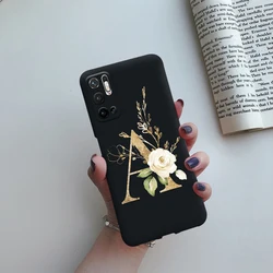Stylish Soft Silicone Phone Case with Cute Letter Design - Durable and Trendy Phone Cover for Poco M3 Pro 5G (Black-A)