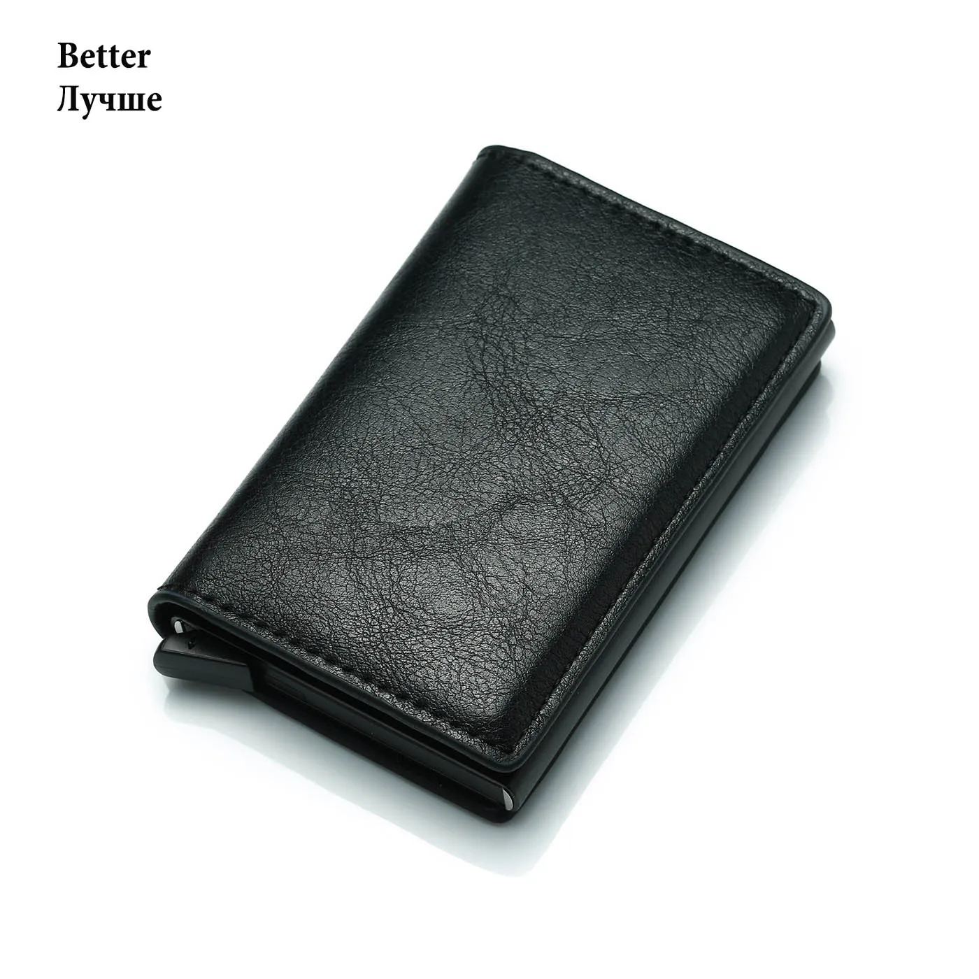 black better Модный мужской кредитный держатель для карт, Анти RFID Блокировка, кожаный маленький кошелек, чехол для ID карты, металлический защитный кошелек для женщин - Цвет: black better