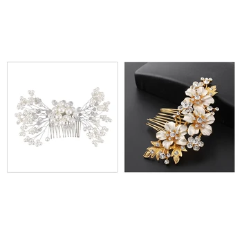 

1 Pcs Wedding Bridal Hair Combs Vintage Imitation Crystal Hairpins Prom Jewelry Flower Pattern & 1 Pcs Crystal Flower Faux Rhine