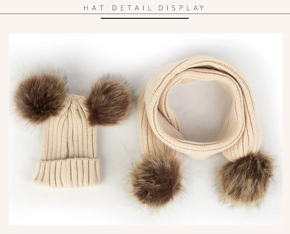 Geebro/модные милые детские зимние теплые наборы шарф шапка вязаные меховые шапки теплые вязаные шапки для мам и детей