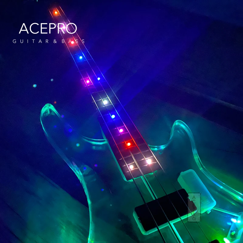 Acepro Coloré LED Guitare Électrique Acrylique Corps Cristal Guitarra  Transparent Pickguard Chrome Matériel Livraison Gratuite