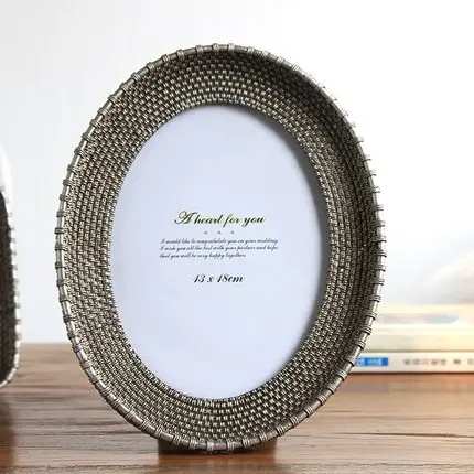Креативная Серебряная фоторамка из смолы в стиле ретро, круглая Прямоугольная форма, Золотая фоторамка, свадебные украшения для спальни - Цвет: 7inch-Y-Silvery