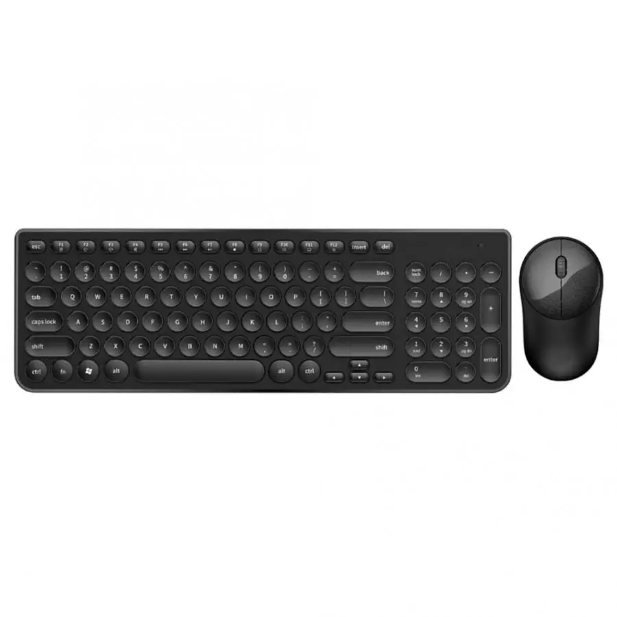 Клавиатура Мышь комбо круглый панк Keycap беспроводная клавиатура Бесшумная энергосберегающая беспроводная мышь набор - Цвет: Черный