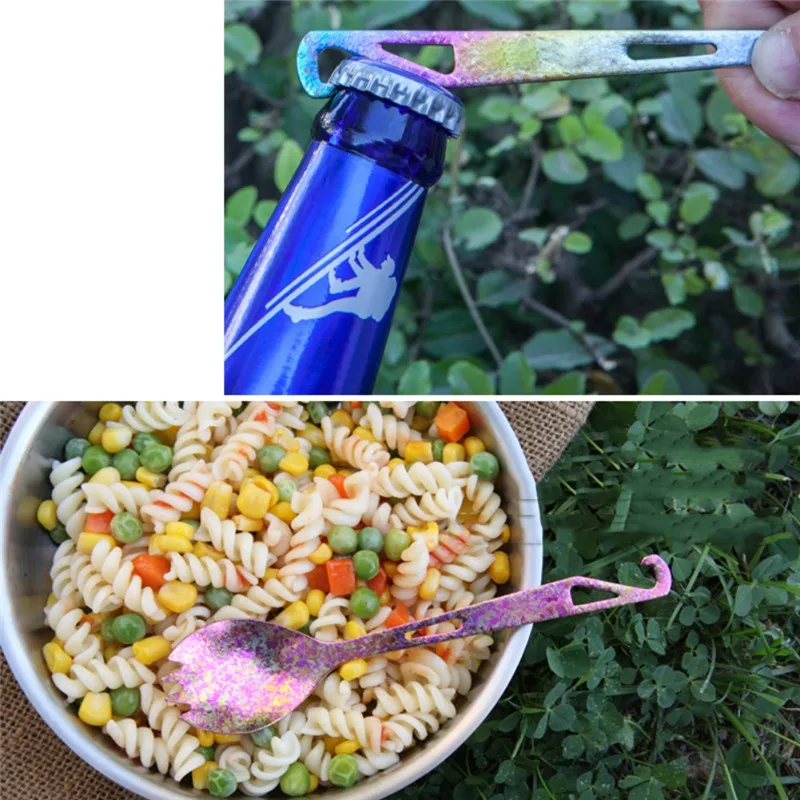 

Titanium Spoon Fork Bottle Opener Mulltifunctional Tool For Outdoor Camping Titanium Flatware For Travel Camping QW85