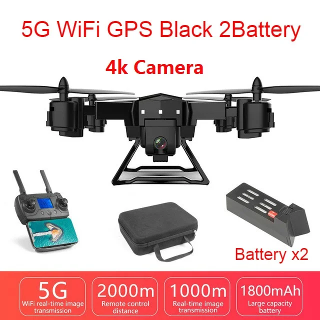 Дрон с GPS 4K RC вертолет Дрон с камерой 5G wifi FPV селфи Дрон Профессиональный Квадрокоптер 2000 метров Расстояние управления 20 минут Срок службы батареи долгое время полета gps точное позиционирование - Цвет: Black GPS 5G 4K 2B