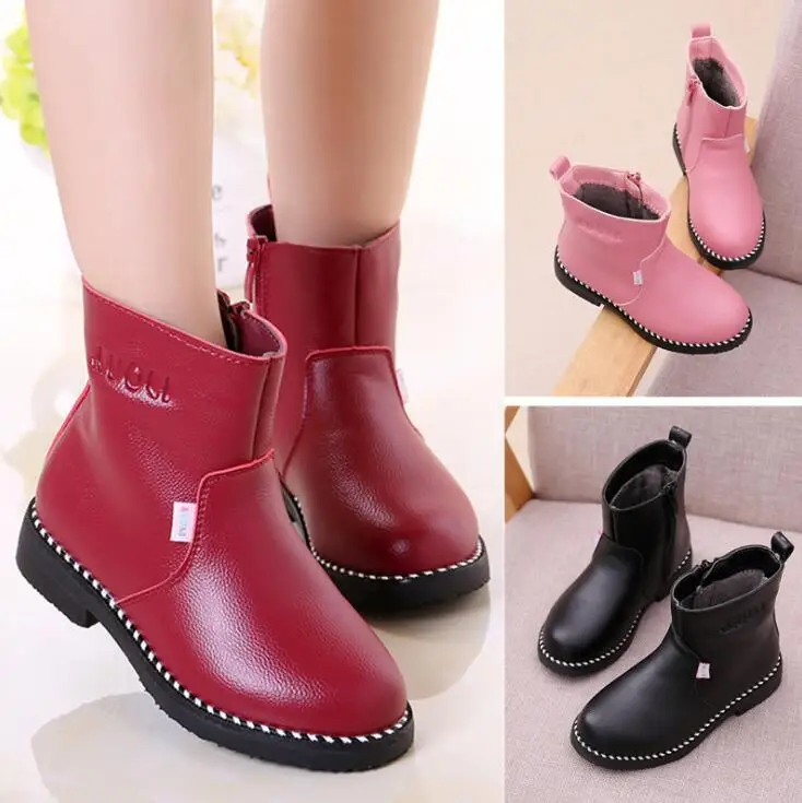 

Girl's Fashion Boots Autumn Winter 2019 New Princess Girl Add Wool Cotton Martin Boots Genuine Leather Children Sport Shoes