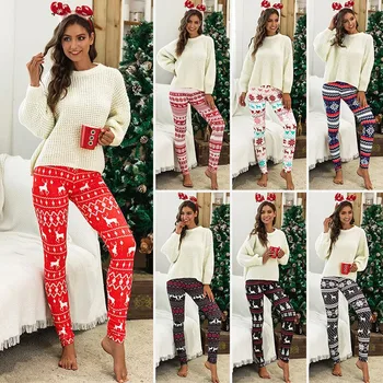 

Womens Leggings Winter Casual Christmas Print High Waist Sports Fitness Hips Leggings Home Pants Jeggings Leggins mujer W10
