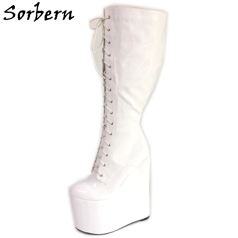 Женские сапоги до колена на танкетке с высоким каблуком|white knee high boots|knee bootshigh boots for