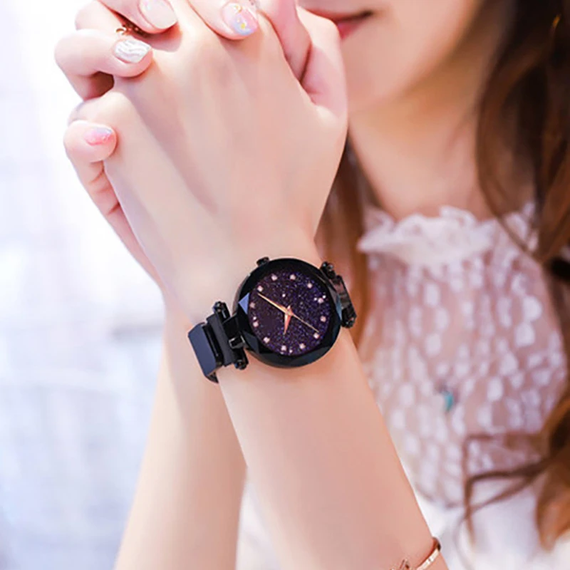 

Women Watch Simple Style Stainless Steel Magnet Mesh Belt Watches Starry Sky Luxury Fashion Diamond Quartz Watches Reloj mujer
