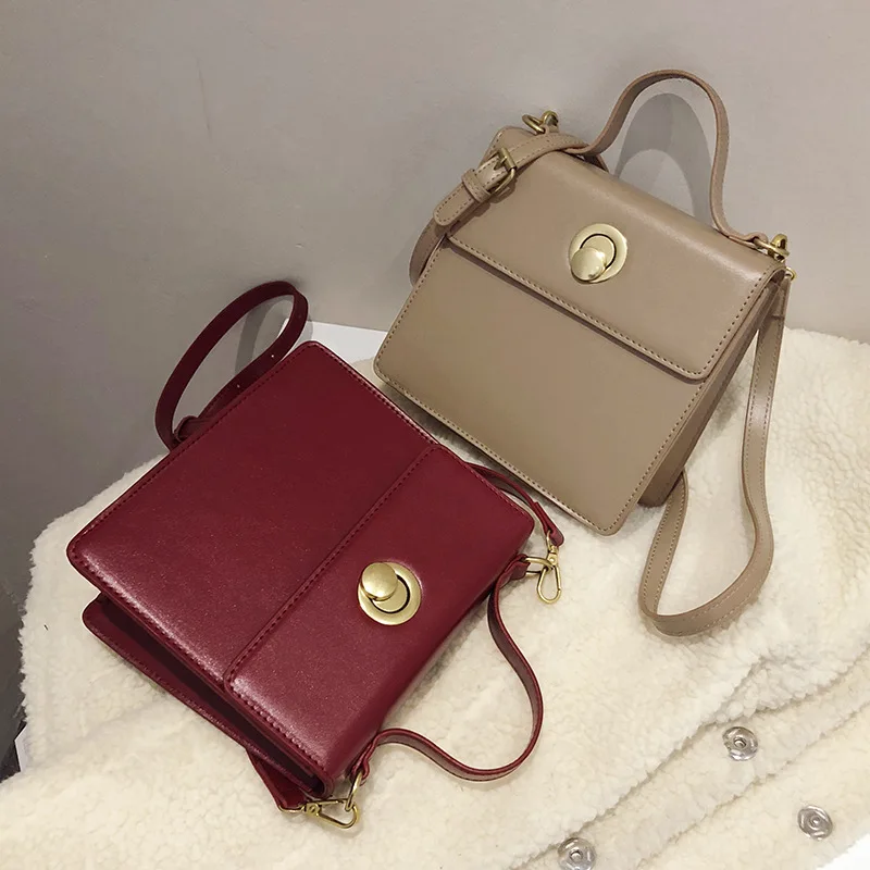 

vintage square women shoulder bags designer lock handbags luxury pu leather crossbody messenger bag lady small flap purses 2002