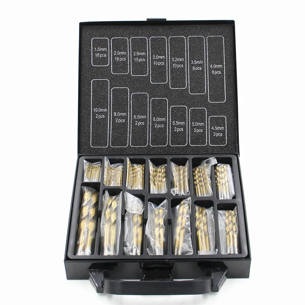 

Cross Border Iron Box 99pc High Speed Steel Titanium Twist Drill Woodworking Hole Saw Steel Plate Drill Eye Drilling Bit Set