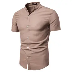 2019 Мужская Однотонная рубашка со стоячим воротником, международная торговля, Новый стиль, Ouma Youth, твердая китайская рубашка из хлопка и