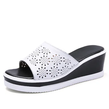 

eather shoes for women Slip on Beach sandals slippers ladies cork wedge sandals female platform shoes woman summer E1322
