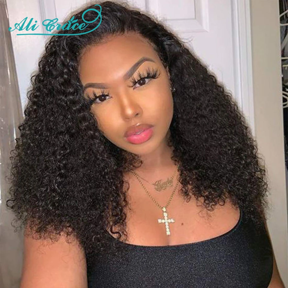 Ali Grace Curly Hair Wig 13x4 Lace Front Human Hair Wig 180% Density Medium  14 -20 Inch Brazilian Kinky Curly Human Hair Wigs - Lace Wigs - AliExpress