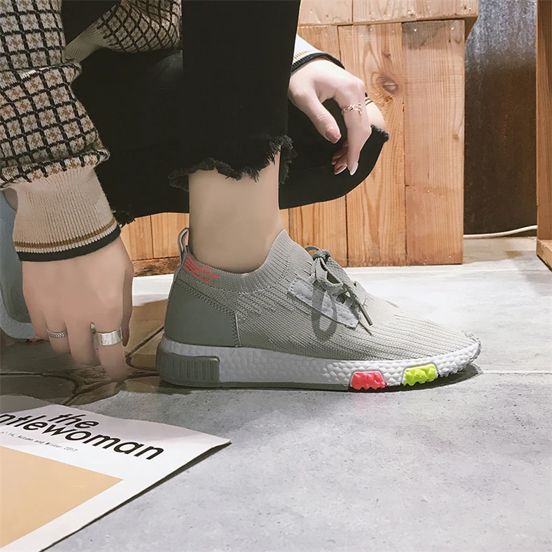 Qweff/Новинка года; женские кроссовки из трикотажной ткани; Basket Femme; дизайнерская дышащая повседневная обувь; tenis feminino; цвет белый, AC-72 - Цвет: Серый