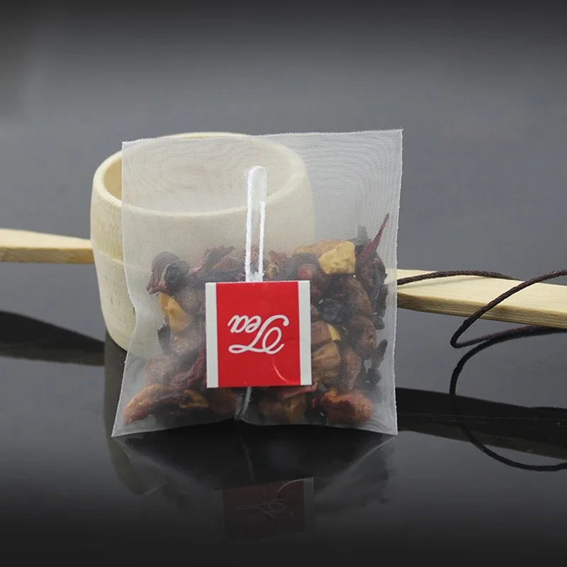 100 шт./лот Пирамида чайные пакетики фильтр нейлоновые одна нить с этикеткой