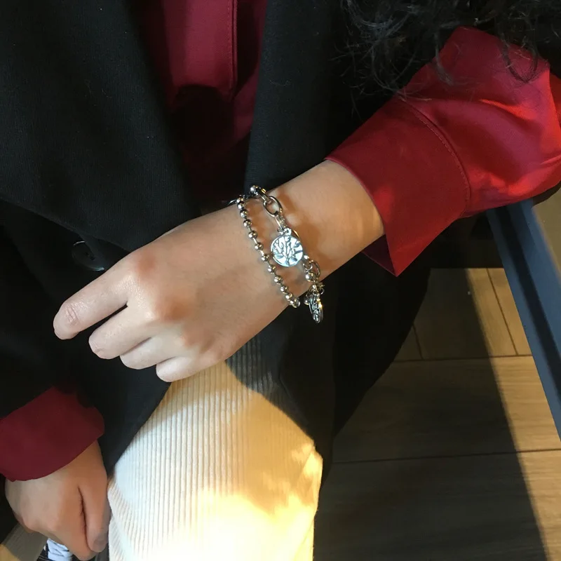 Модные хип-хоп металлические бусины браслет с кулоном сердце панк двухслойные цепи браслеты сувениры очаровательные ювелирные изделия для женщин и мужчин