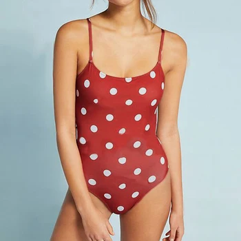 

Sexy Backless One Piece Swimsuit Print Ladies 2020 Summer Mujer Dots Vintage Sweet Beach Swimming Poor Swimwear Tankini Women