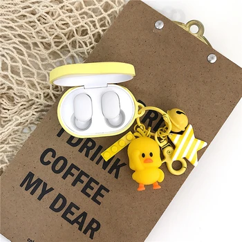 

Cartoon Duck Keychain Earphone Case with Hook for Xiaomi Redmi AirDots Case Cover Wireless Bluetooth Earphone Cases+ring