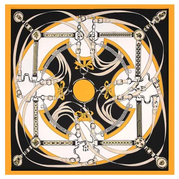 

100% Twill Square Scarf Fashion Chain Printed Neckerchief Spring 130cm Women Shawls Wrap Luxury Brand Echarpe Euro Silk Scarves