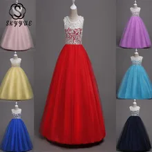 Skyyue/платье с цветочным узором для девочек, 8 цветов, кружевное длинное платье для девочек без рукавов пышные платья праздничные платья с круглым вырезом 569
