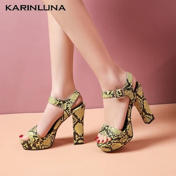 

KarinLuna 2020 Brand Design Large Size 43 Women Sandals Animal Prints Square Heels Metal Decoration Pumps Summer Woman Shoes