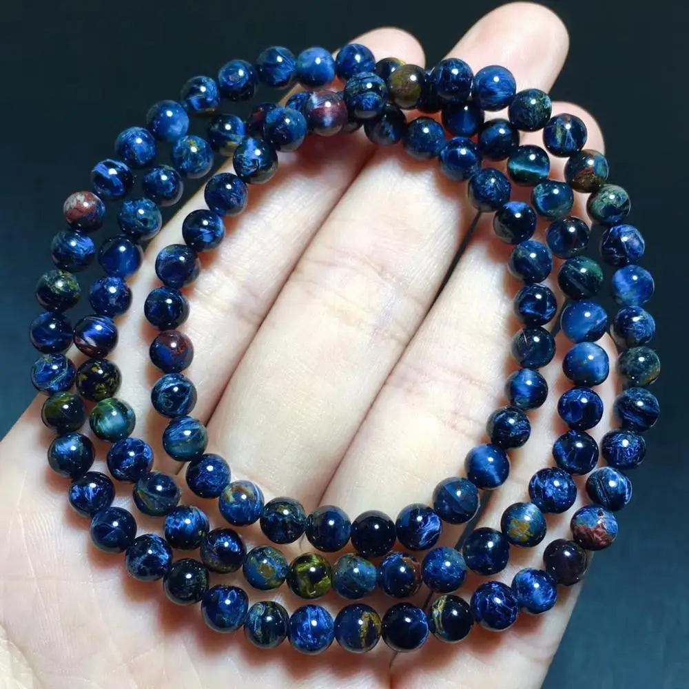 

blue/yellow Pietersite stone round 5mm bracelet 20inch FPPJ wholesale beads nature AA