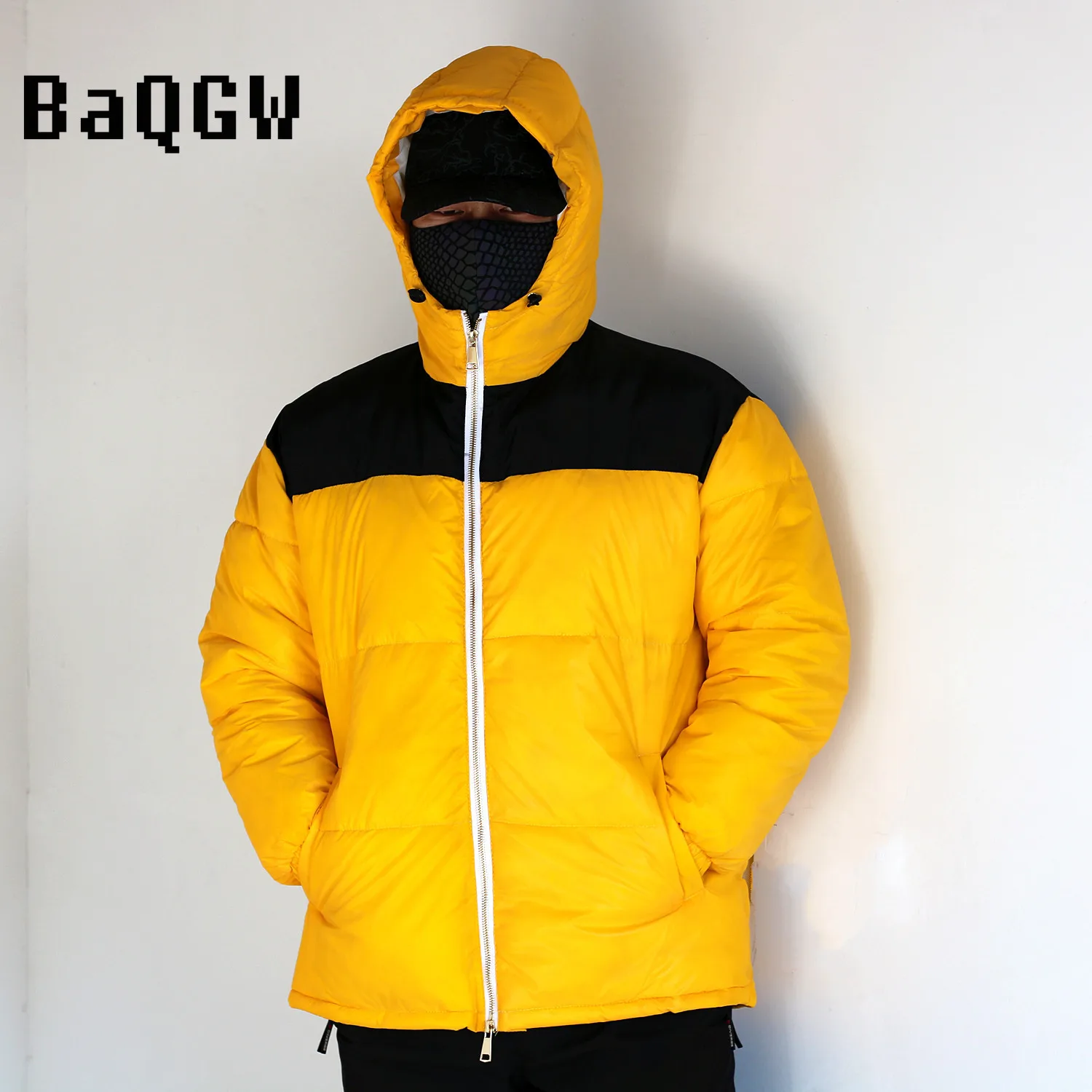 

Winter Men's Parkas Dazzle Color Reflection Patchwork Long Sleeve Hooded Pocket Zipper Thick Outdoor Casual Warm Windproof Coat