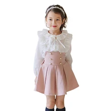 Коллекция года, комплекты одежды для детей платье для девочек+ Кружевная футболка комплект из 2 предметов, платье принцессы для маленьких девочек, новая осенняя Корейская одежда для детей, школьная одежда