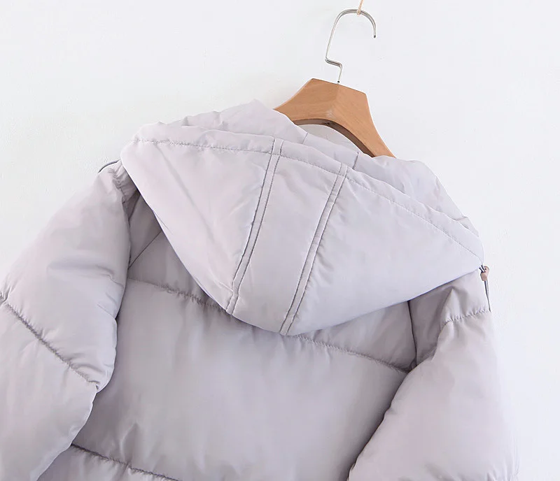 Winter New Style Large Size Dress Fat Mm Simple Solid Color Hooded Long Cotton-padded Clothes Cotton-padded Jacket Bicolor