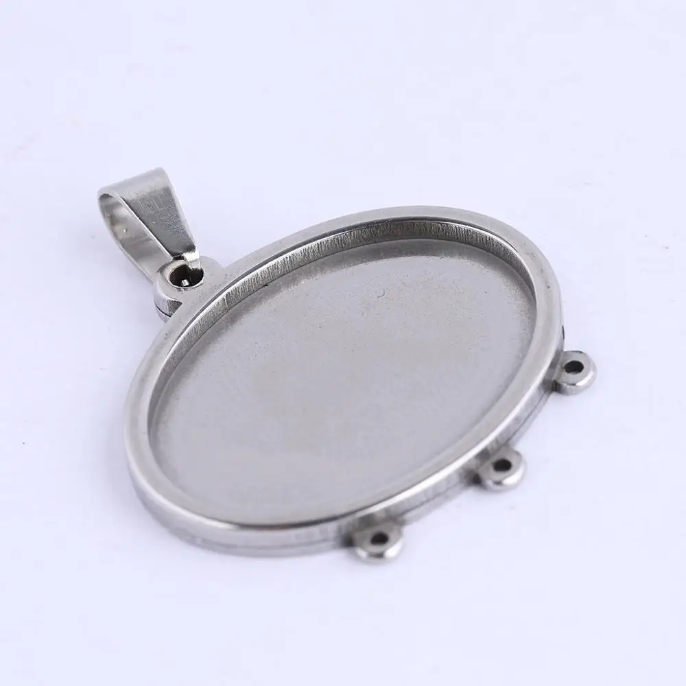 

reidgaller 5pcs stainless steel cabochon base settings 18x25mm oval with loops diy pendant bezel trays for jewelry making