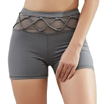 

Women Sports Workout High Waist Shorts Mesh Patchwork Cross Strappy Fitness Tights Tummy Control Butt Lifting Leggings