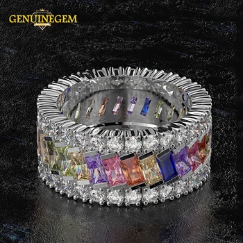 

Jewepisode Top Quality Multicolor gemstone 925 sterling silver circle couple ring Women's Wedding Party Fine Jewelry Ring Gift