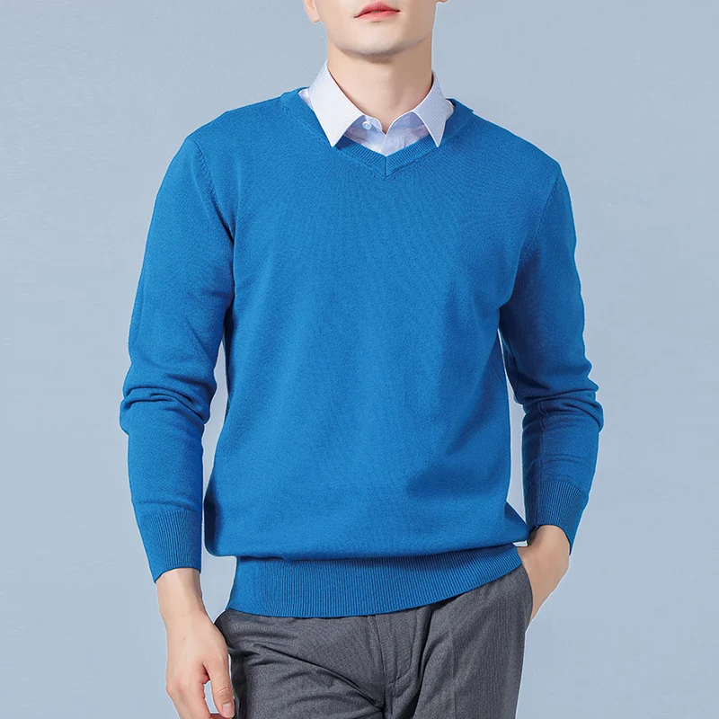 Turtleneck Sweater Basic Sweater Jacquard Sweater Men Vneck Long Sleeve Pullovers Solid Color Woolen Knitting Jumpers