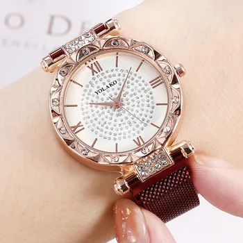 

Women luxury Watch Printed Diamond-Studded Star Magnet Stone Quartz Wrist Watch Ladies Casual Round Glass Watch zegarek damski