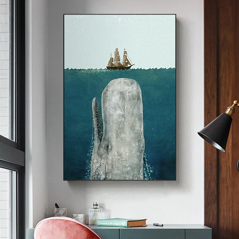 Надежный Арт холст картины КИТ плакат &quotлодка&quot фотографии животных для дома Wall ART Для Гостиная украшения