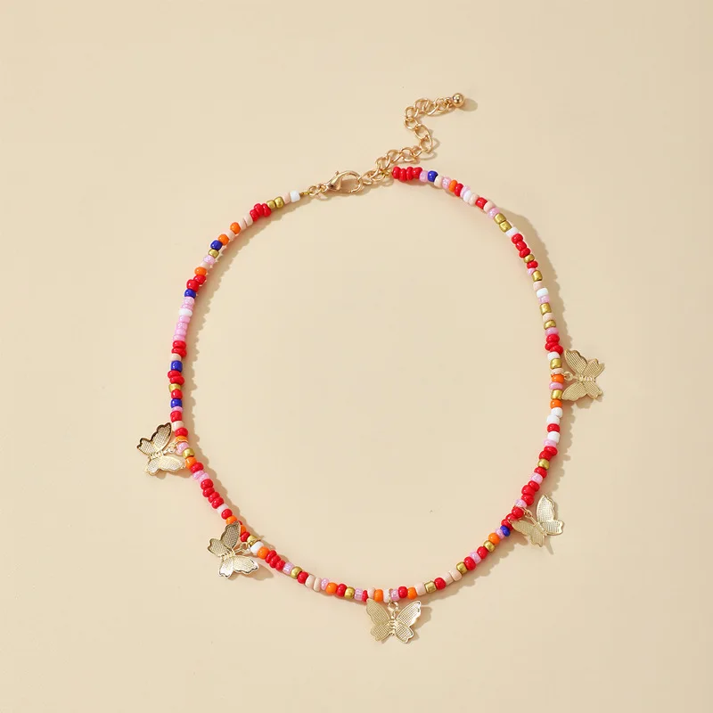 Meettvii Bohemian Cute Gold Butterfly Choker Necklace For Women Colorful Rianbow Small beads Chain Chocker 2020 Fashion Jewelry | Украшения