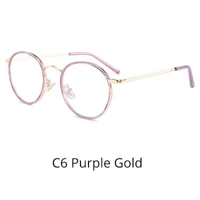 C6 Purple Gold Ralferty, качественные круглые очки, женские, женские, оправа для очков, ноль, без диоптрий, класс, очки для девушек, очки Glases D16038 - Цвет оправы: C6 Purple Gold