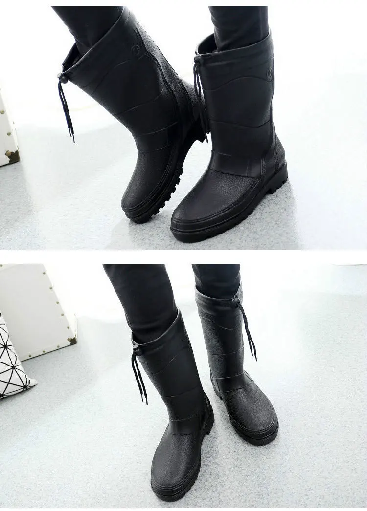 Осенне-зимние мужские Модные непромокаемые сапоги нескользящая резиновая обувь Medeum/высокие непромокаемые сапоги теплая обувь из плотного бархата для автомобиля