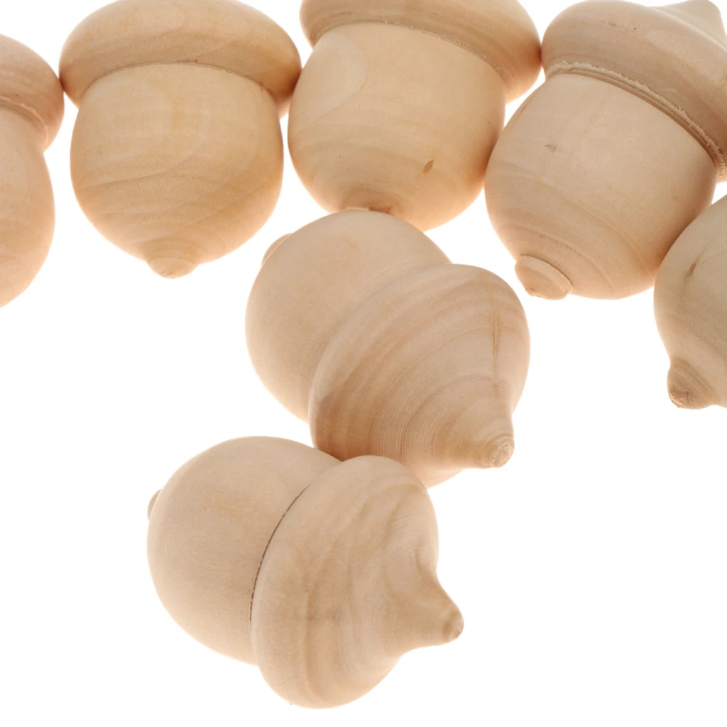 10 Pieces Wooden Acorns Kit - Unfinished Wood Acorns for Christmas Xmas Hanging Handmade Decorations