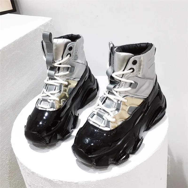 Women's Winter Shoes Sports Style High-Top Shoes Genuine Leather Platform Shoes Plus Velvet Warm Sneakers Women's Snow Boots 6CM