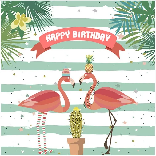 8x8FT Happy Birthday Flamingo Aquamarine Stripes Pineapples Wedding Custom Photo Studio Background Backdrop Vinyl 240cm x | Электроника