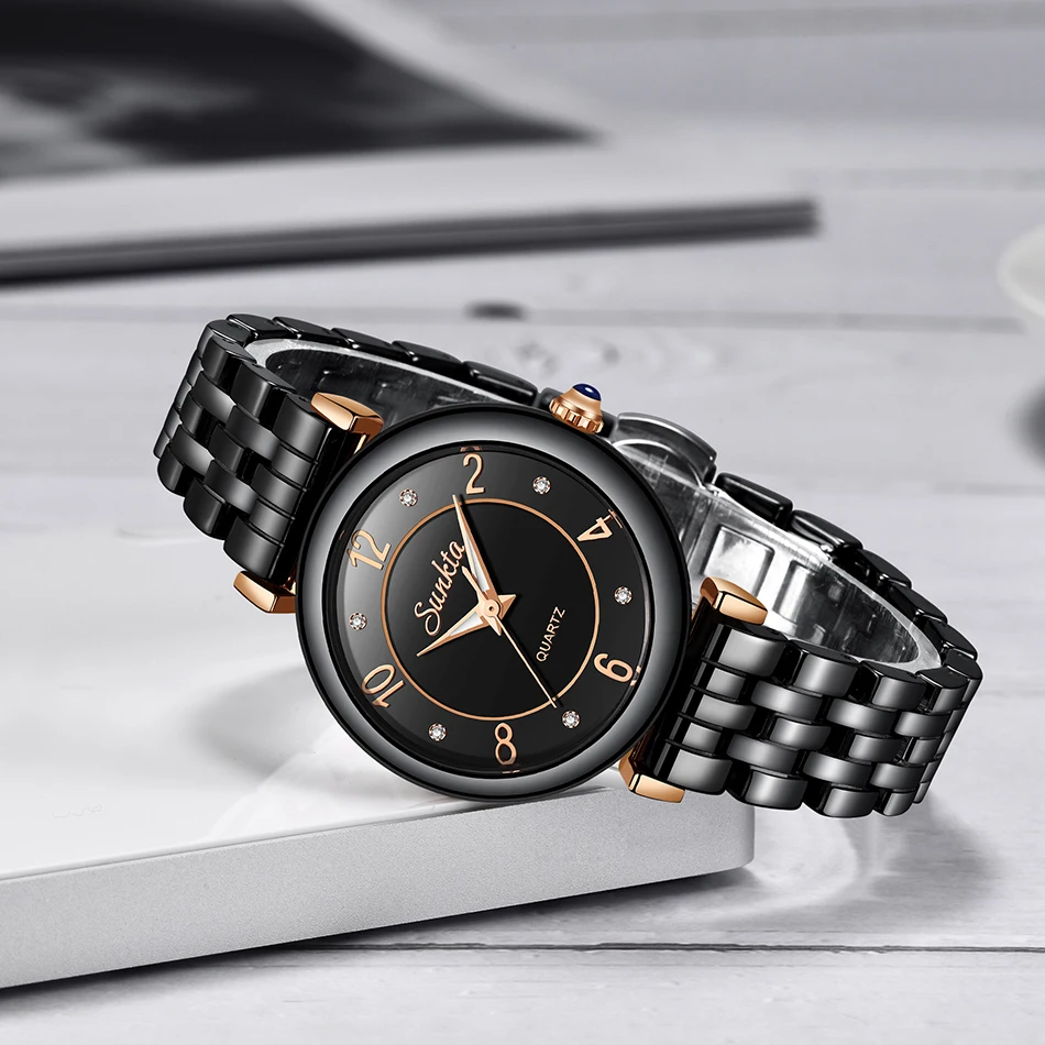 SUNKT Роскошные Брендовые женские часы с керамическим ремешком и браслетом из сплава наручные часы водонепроницаемые часы Relogio Feminino Montre Femme