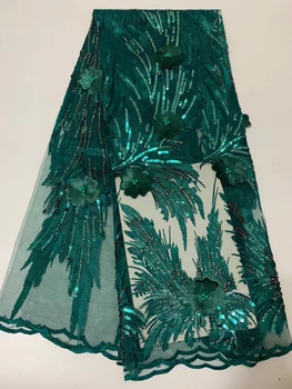 

French Net Lace Fabric 2020 Latest African Tulle Lace Fabric with Sequins and Beads 3D Flower Lace Applique for Dress CD2986
