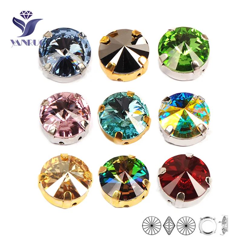 YANRUO 1122 Rivoli All Color Glass Crystals Chaton Round DIY Pointback Rhinestones Beads Sewn Stones For Sewing Dresse | Дом и сад