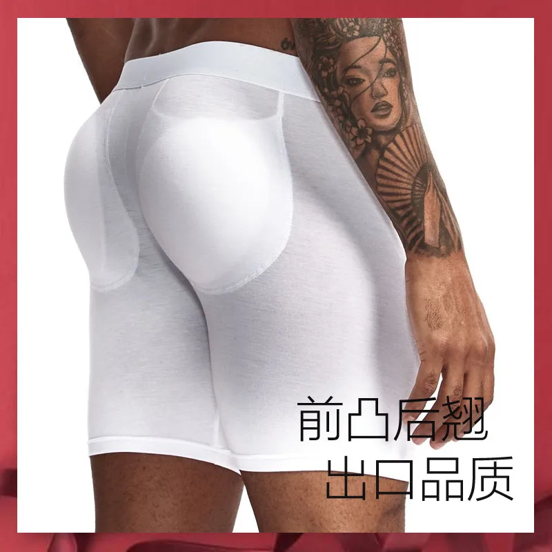 

Men Sexy Padded Long Boxer Underwear Butt-Enhancing Underpant Trunk Removable Pad Butt Lifter Enlarge Pouch Shorts Male Panties