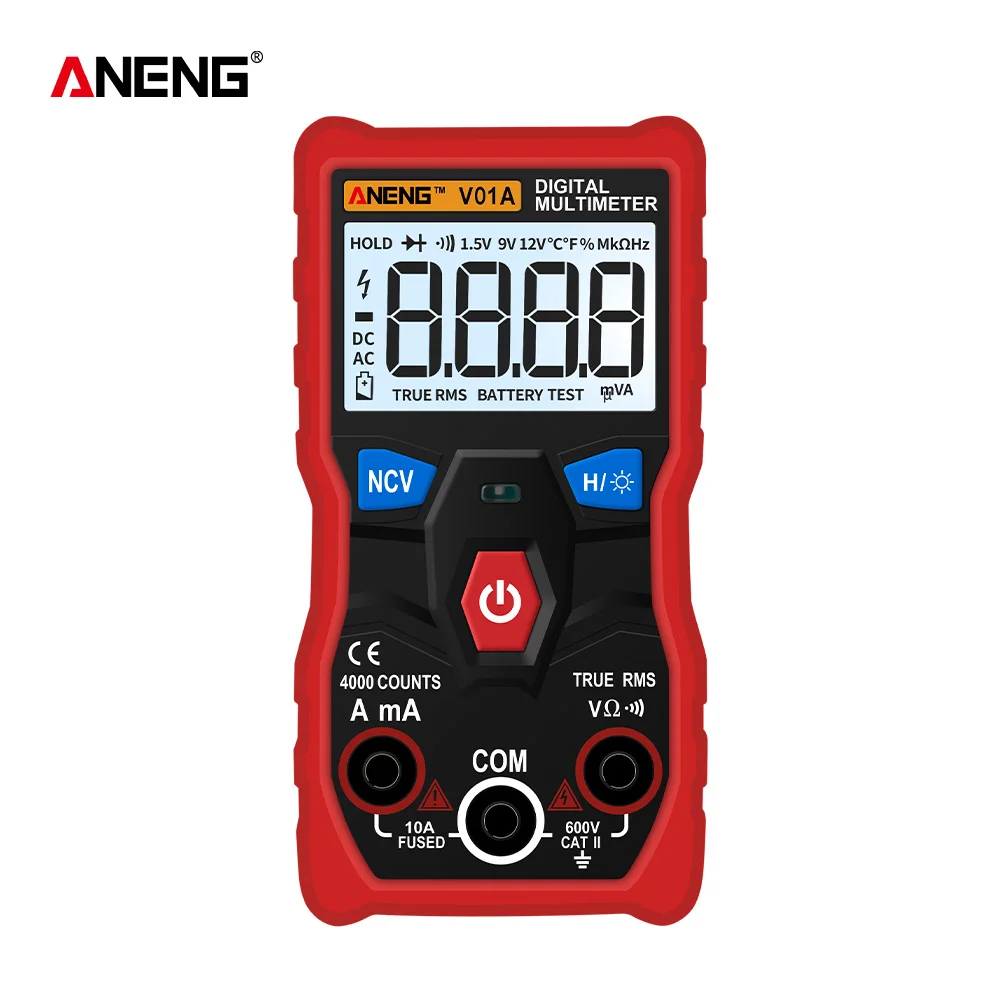 ANEG V01A цифровой мультиметр автоматический истинный-среднеквадратичный Интеллектуальный NCV 4000 отсчетов AC/DC Напряжение Ток Ом инструмент для тестирования - Цвет: Красный